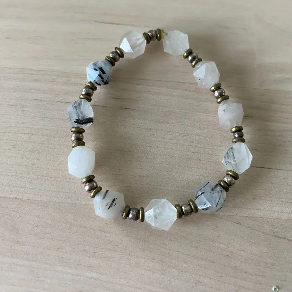 Quartz with Black Tourmaline Stone Bracelet